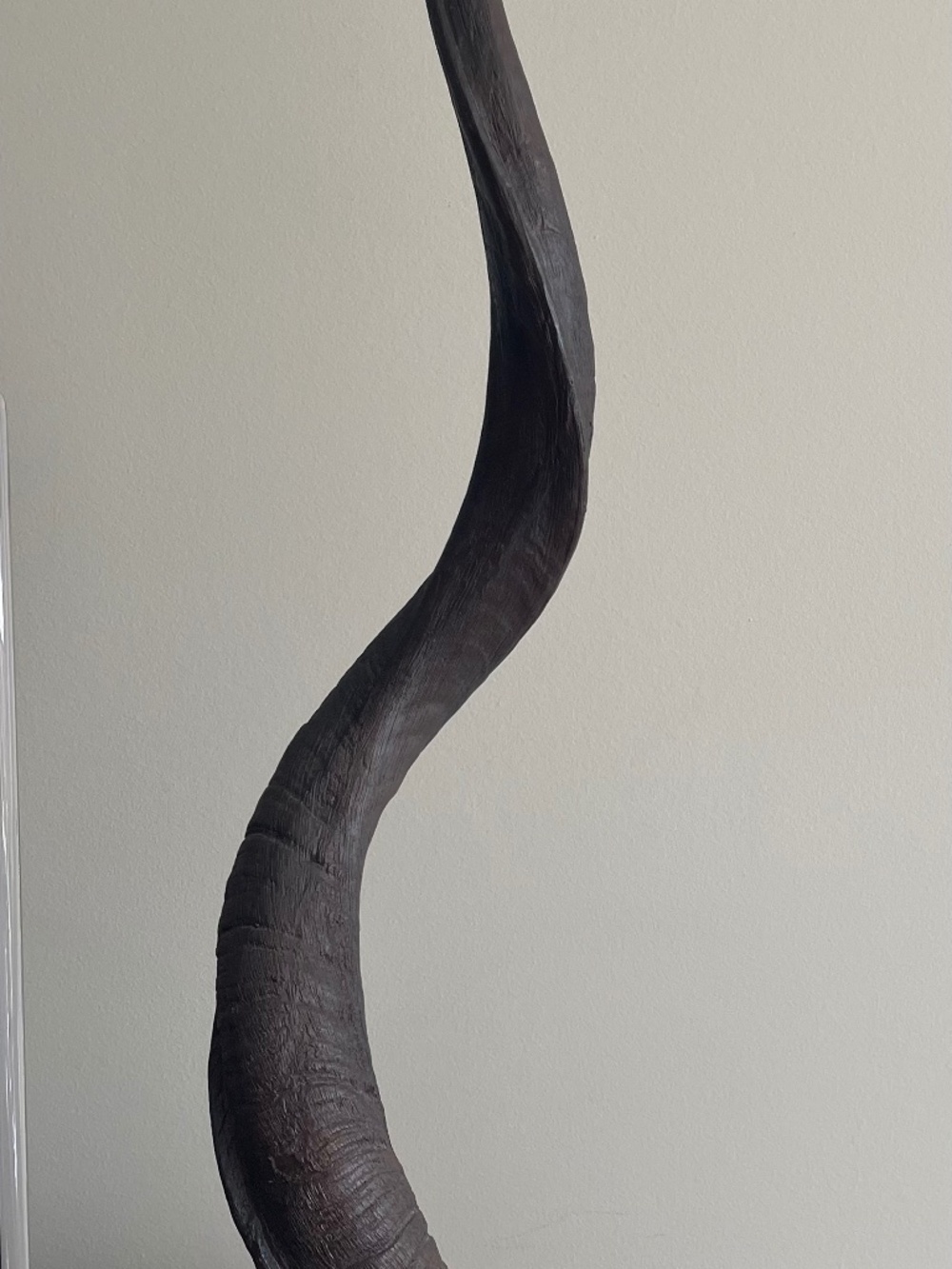 Large Twisted Decorative Horn Sculpture on Stand – Rustic Tribal Home Decor